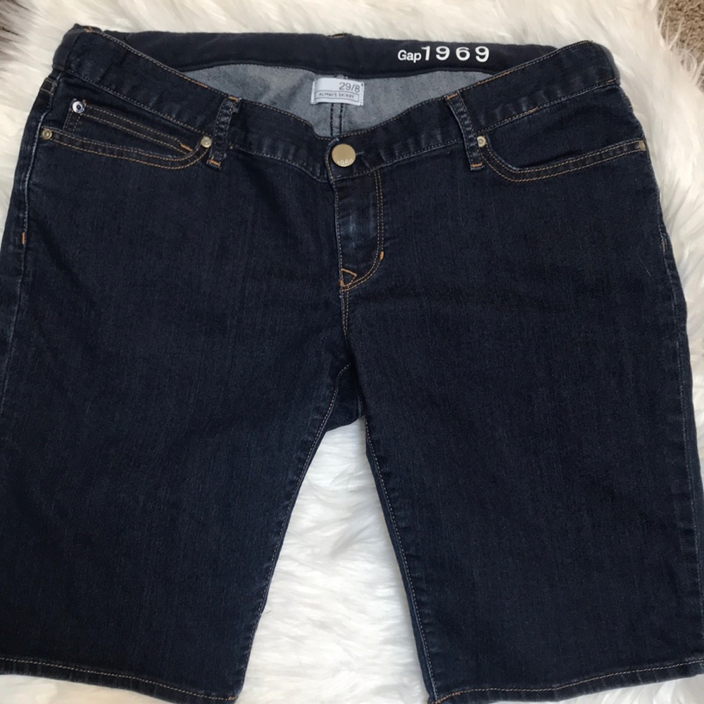 Gap Maternity 1969 Always Skinny Dark Wash Denim Bermuda Shorts Stretch